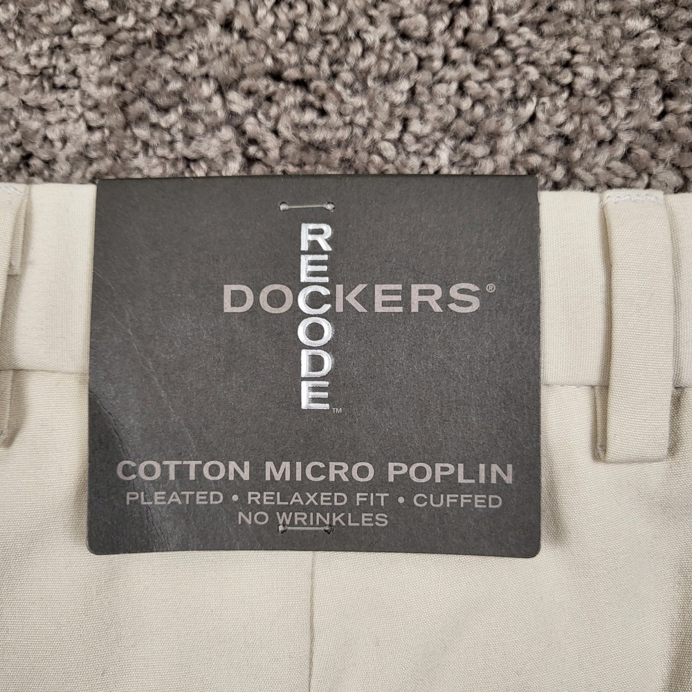 Dockers Relaxed Fit Pleated Cotton Micro Poplin Cuffed Mens Pants 34x34 Beige - Picture 5 of 10